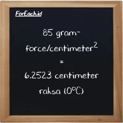 85 gram-force/centimeter<sup>2</sup> setara dengan 6.2523 centimeter raksa (0<sup>o</sup>C) (85 gf/cm<sup>2</sup> setara dengan 6.2523 cmHg)